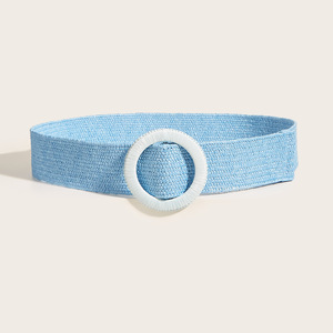 Nouvelle <span class=keywords><strong>ceinture</strong></span> en paille PP tressée multicolores à boucle ronde bleue pour <span class=keywords><strong>femme</strong></span>, style européen et américain. - Product Image 5