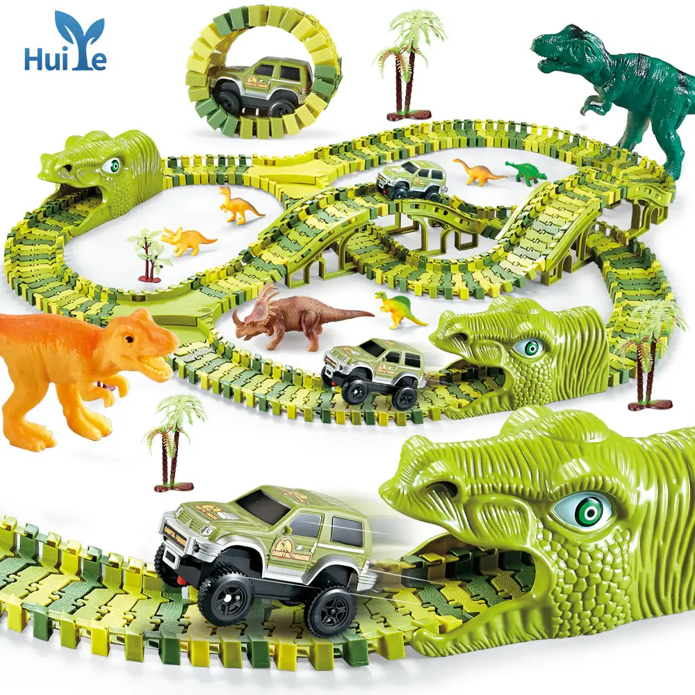 Huiye Diy Assemble Toys For Kids Dinosaur Race Tracks Train Toy Car Track Set Slot Flexible Dinosaurs Track Toys