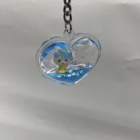 Porte-clés en acrylique liquide personnalisé en forme de cœur avec figurine flottante et paillettes, pendentif mignon pour cadeaux et collections