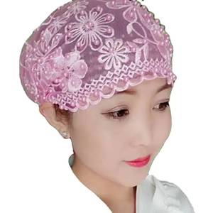 Gorro musulmán para mujer, muy vendido, de encaje elástico de nailon con brocado, accesorio para el cabello popular para la playa. - Product Image 1