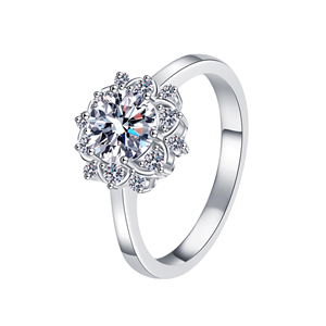 Anillo de Compromiso Personalizable de Plata de Ley S925 con Moissanita VVS Brillante, Diseño de Flor con Cuatro Garras, Joyería de Boda para Mujer - Product Image 1