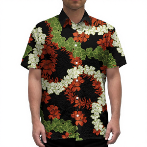 Camiseta de Verano para Hombre, Personalizada, con Diseño Tribal Samoano Tapa, Cuello en V, Manga Corta, Cierre de Botón, Tejida - Product Image 4