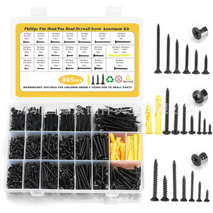 Phillips Flat Head Pan Head Drywall Screw Assortment Kit 805pcs Metric Carbon Steel Self Tapping Screws Boxed - Product Image 1