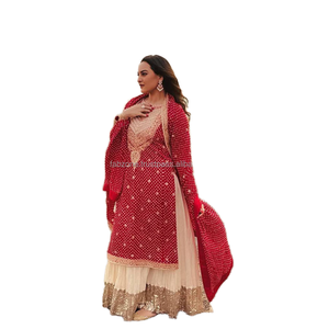 Conjunto Sharara de mujer de color rojo Sonakshi Sinha para bodas inspirado en el estilo de actriz - Product Image 1