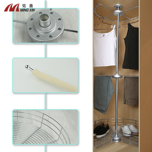 Ming Xin Three Tier Rotating Clothes Rack Stainless Steel Corner <b>Wardrobe</b> Organizer Standing Type Clothing Storage - Product Image 1