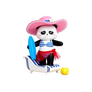 Figurine de Panda Surfiste en Résine Personnalisée avec Planche Bleue, Chapeau de Soleil Rose et Jupe Rouge, Décoration Thème <span class=keywords><strong>Plage</strong></span> pour les Marchés Américains et Européens - Product Image 1
