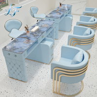 Ensemble de meubles de salon de manucure professionnel de luxe rose, table de manucure et chaise pour techniciennes
