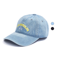Casquette de baseball unisexe en jean noir délavé, personnalisable avec broderie de lettres et numéros de ville, style vintage, visière souple et incurvée, type Dad Hat