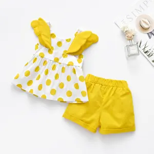 Wholesale New Products Kids Clothing Sets girls 1-3T Girls Summer Flying Sleeve Polka Dot Shorts Set