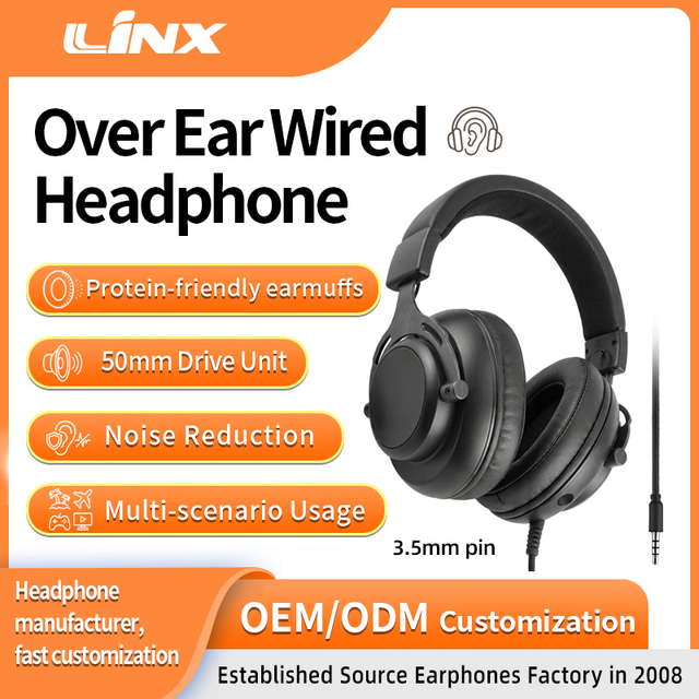 High-end Sound Quality Over Ear Wired Headphone 50mm Drive Unit Physical Noise Reduction Music/Office/School Headsets From Linx