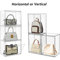 Lot de 3 Vitrines Rectangulaires en Acrylique avec Porte Magnétique, Bacs de Rangement Empilables en Plastique Transparent avec Couvercles, Grande Capacité pour Sacs