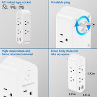 PUJIMAX 6 Outlet US Rotation Plug Enchufes de montaje en pared Enchufe de viaje portátil multifuncional con carga de Puerto USB tipo C de 5V 2.4A