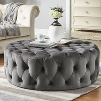 Pouf Ottoman Chesterfield Rond de Haute Qualité, Canapé-Chaise de Salon, Tabouret en Velours