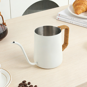 Bouilloire à café à bec de cygne blanche avec poignée en bambou 0,35L/0,6L - Product Image 1