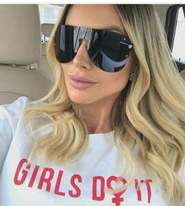 Hot Selling Fashion Newest <b>Large</b> <b>Frame</b> Metal Sunglasses Black Lady Rivet Sunglasses UV400 One Piece Lens Sunglasses 2021 - Product Image 3