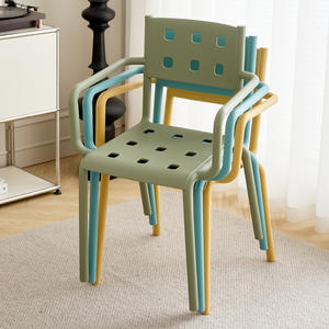 Chaise de salle à manger en plastique avec accoudoirs, style moderne minimaliste jaune, chaise d'intérieur pour hôtel - Product Image 4