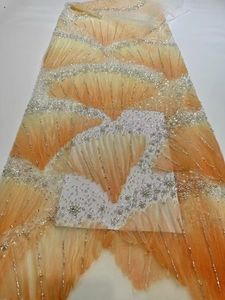 2025 Nigeria rojo guipur cuentas encaje bordado tela lentejuelas perlas trama punto Aso Ebi para boda Africana bordado - Product Image 2