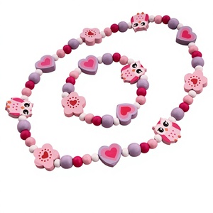 Juego de Joyería de Madera con Diseño de Búho de Dibujos Animados Ecológico, Collar y Pulsera con Cuentas de Colores Pastel, <span class=keywords><strong>Accesorios</strong></span> <span class=keywords><strong>para</strong></span> Niñas, Regalo de Cumpleaños - Product Image 1