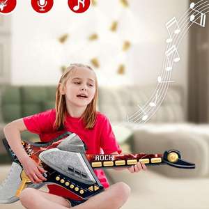 Rock Guitar Toys 2 <span class=keywords><strong>en</strong></span> 1 Combinación <span class=keywords><strong>de</strong></span> instrumentos musicales Juego <span class=keywords><strong>de</strong></span> plástico <span class=keywords><strong>Guitarra</strong></span> <span class=keywords><strong>de</strong></span> juguete con micrófono - Product Image 2