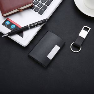 Personalized Business Gift Set Custom Logo PU Leather Keychains Card Holders & Pens with Digital Printing for Corporate Branding - Product Image 2