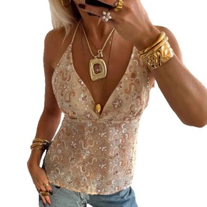 Hot Sale <strong>Sequin</strong> Embroidery Cami <strong>Top</strong> Women Sexy Sleeveless <strong>Top</strong> Sparkling Glamorous Club Party Wear Vest - Product Image 5