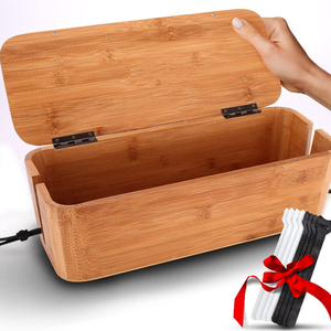 Customized Indestructible Bamboo Cable Management Box Stylish Cord Organizer Box Hides Cable Organizer Box