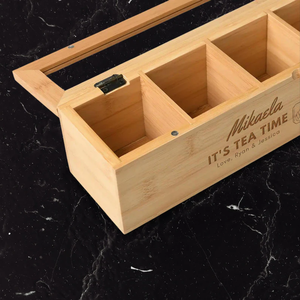 Organisateur de sachets de thé en bois avec fenêtre en acrylique à 5 compartiments et couvercle magnétique support de sachets de thé en bambou pour paquets de <span class=keywords><strong>sucre</strong></span> de thé - Product Image 4