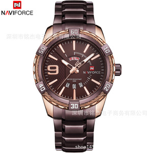 NAVIFORCE 9117 นาฬิกาหรูเรืองแสงแบบลำลองสำหรับผู้ชายแสดงวันและวันที่หนังกันน้ำผู้ชายนาฬิกาข้อมือควอตซ์ - Product Image 4