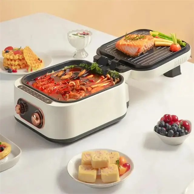 2 in 1 Electric Hot Pot BBQ Grill 1600W Multifunction Portable Home Foldable Non-Stick Split Pot Smokeless Barbecue Pan