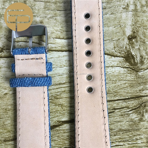 mode haute qualité confortable durable tissu jean cowboy <span class=keywords><strong>coton</strong></span> <span class=keywords><strong>bracelet</strong></span> de <span class=keywords><strong>montre</strong></span> en cuir avec oeillet 16 18 20 22 24mm - Product Image 4