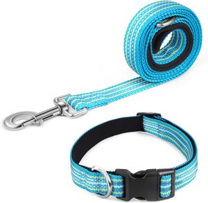 Collar y juego reflectantes de Pawhies, correa de perro de nailon, anillo en D de acero resistente, ajustable con hebilla de liberación rápida para grandes - Product Image 1