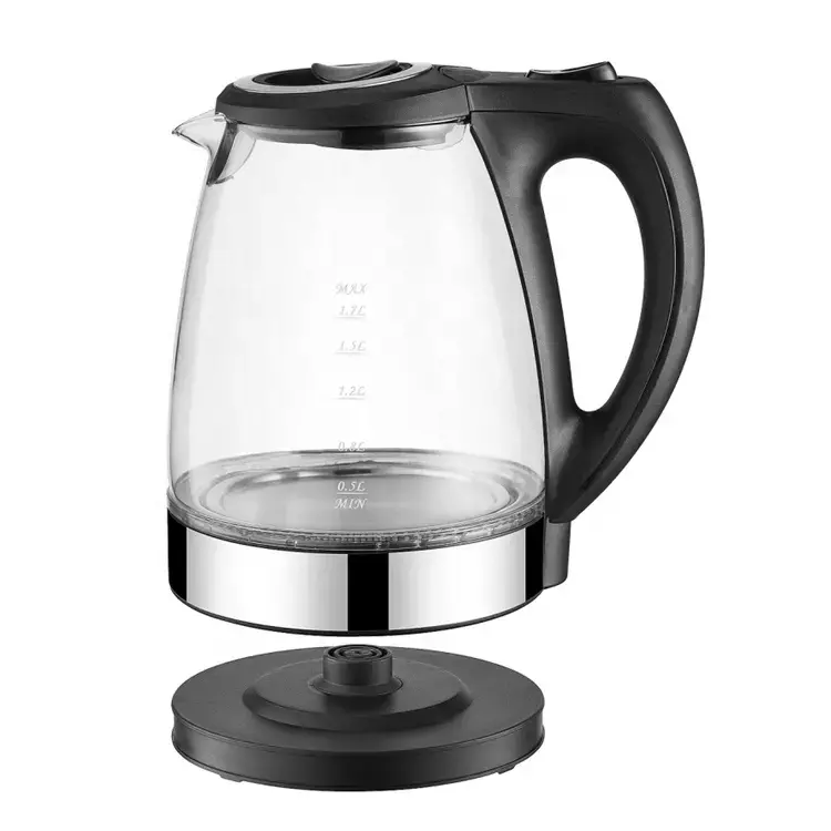 Factory Wholesale Kitchen Electric Kettle Glass Body Stainless Steel Design Home Appliance Electric Water Heat Kettle