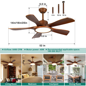 Ventilateur de plafond en bois HC 52 pouces, 5 pales, moteur DC avec lumière LED et télécommande pour maison et hôtel - Product Image 4