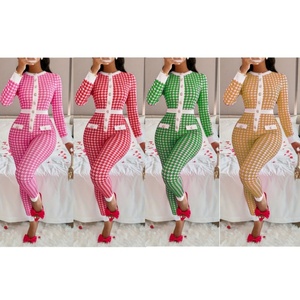 OEM ODM Personalizado: Monos de Punto para Mujer, Elegantes Monos de Punto con Estampado de Pata de Gallo para Mujer, Suéter de Cuello Redondo para Primavera - Product Image 2
