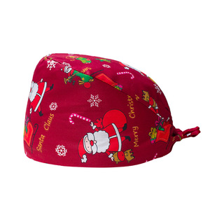 Nouveau design Casquettes d'infirmière unisexes à nouer avec impression de personnages de Noël Chapeaux de gommage chirurgical Casquette de gommage pour hôpital - Product Image 1