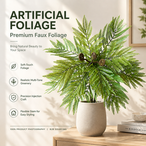Mazzo di Felci Artificiali, Steli di Felce Finta, Bouquet di Foglie Morbide, Decorazione per Vasi Fai-da-Te, Composizioni Floreali, Helecho - Product Image 1