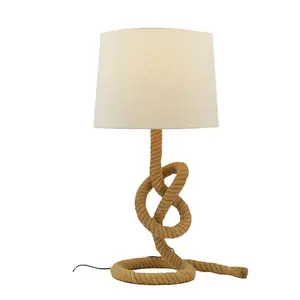 Natural Rope Design Stand Decorative Table Lamp for Home, Hotel, Living Room with Fabric Lampshade