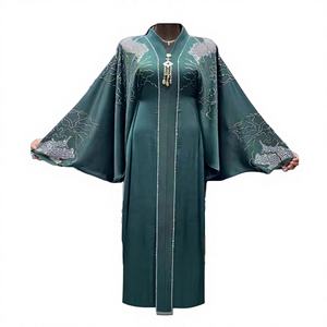 Abaya pour femme, personnalisable en usine, avec logo, OEM, ODM, en jacquard doré, haut de gamme, style marocain vintage imprimé - Product Image 4