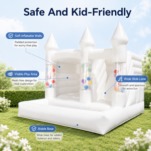 <span class=keywords><strong>Castillo</strong></span> Inflable Blanco con Tobogán y Piscina de Pelotas, con Globos Flotantes en los Pilares Laterales, para Bodas, Fiestas y Eventos - Product Image 2