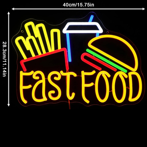 Enseigne néon LED dimmable pour restauration rapide, hamburger et frites, pour décor de restaurant, bar, cuisine, food truck et boutique de burgers - Product Image 3