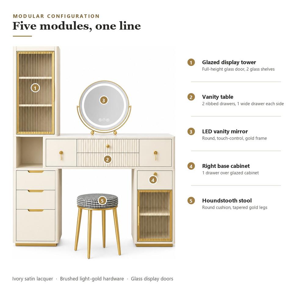 Simple Wood Dressing Table with Lighted Standing Mirror Melamine MDF ...