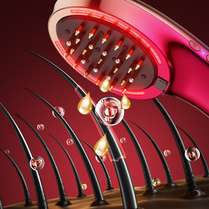 Ergonomic Portable Red Blue Light Therapy Vibration Electric <b>Head</b> <b>Massage</b> Comb Scalp Applicator Hair Growth Tonic Guide Brush - Product Image 1