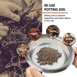 Ensemble de tamis à terre pour jardin en acier inoxydable rond, mailles interchangeables de 1 mm, 3 mm, 5 mm avec mini pelle, tamis à terre réutilisable pour rempotage - Product Image 4