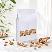 Sac en papier kraft blanc et brun personnalisé avec logo, pour emballage de noix et de snacks, sac à fond plat refermable avec fenêtre transparente