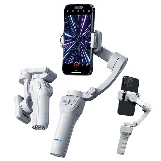 M01 3-Axis Gimbal Stabilizer AI Face Tracking with LED Fill Light Foldable Selfie Stick Tripod for Vlog Live Streaming