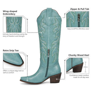 WETKISS 2026 OEM <span class=keywords><strong>Botas</strong></span> Vaqueras Bordadas Azules para <span class=keywords><strong>Mujer</strong></span>, Estilo Festival, Punta Fina, Tacón Cuadrado, <span class=keywords><strong>Botas</strong></span> Altas hasta la Rodilla, Venta al por Mayor - Product Image 4