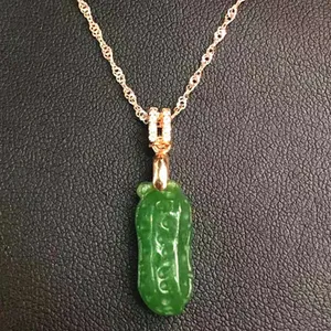 Delicate Peanut Shape Jade Pendant 925 Sterling Silver Green Natural Hetian Jasper 18k Gold Plated Necklace