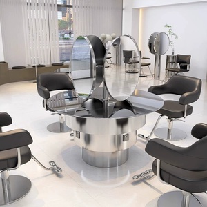 Station de coiffure double face pour 4 personnes avec miroir, comptoir en verre trempé et armoire de rangement LED - Product Image 4