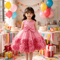 Robe en Tulle pour Enfants, Col Perlé, Nœud à la Taille, Robe de Cérémonie, Tenue de Fête d'Anniversaire pour Bébé Fille, Robe de Princesse pour Mariage ou Demoiselle d'honneur