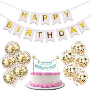 Feliz Aniversário Garland aniversário brilhantes estrelas bolo topper bunting banner balões para bebê chuveiro crianças decorações do partido de aniversário